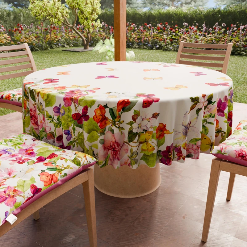 PETTI Artigiani Italiani - Anti-Stain Round Microfibre Tablecloth (Diameter 180 cm), Kitchen Table Cover for Round Table, Butterfly Design, 100% Made in Italy