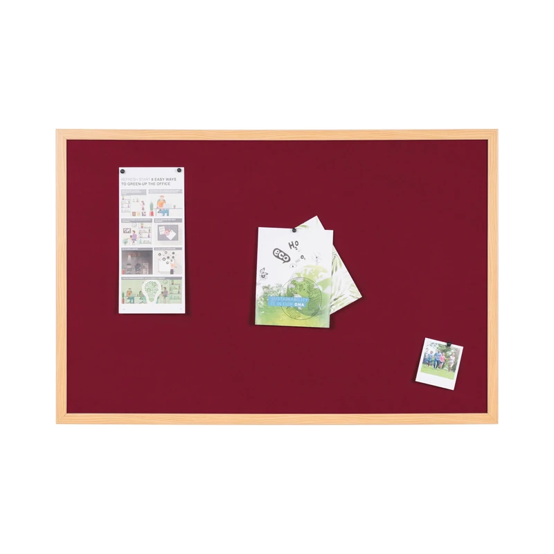 Bi-Office Earth Prime Felt Notice Board, 1200 x 900 mm - Burgundy Felt Surface, MDF Frame with Oak Finish