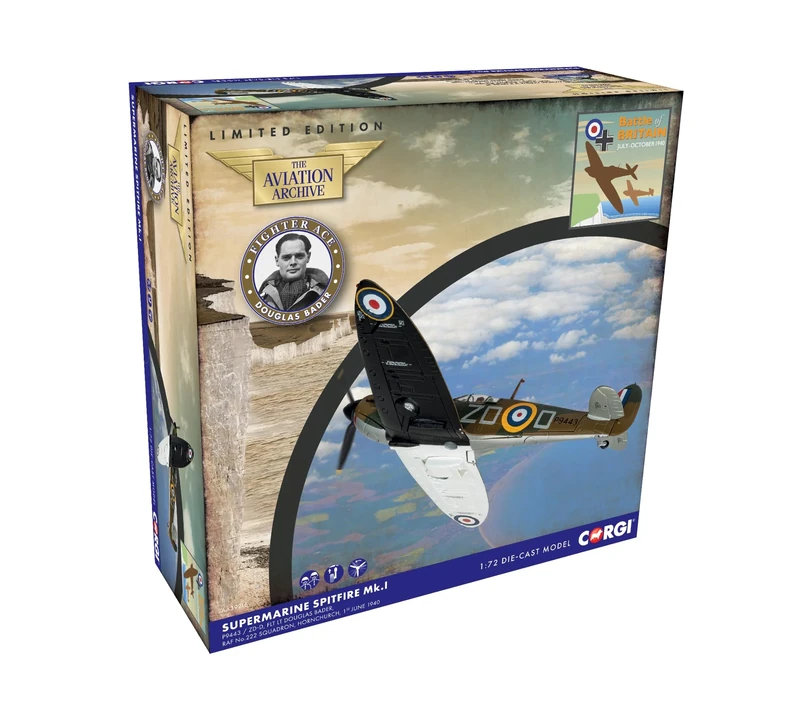 Corgi AA39216 Supermarine Spitfire MkI - Flt Lt Douglas Bader - Battle of Britain 85 Die-cast Model for Adults