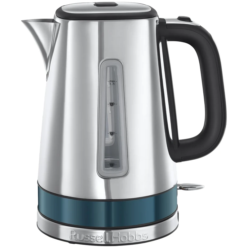 Russell Hobbs kettle [1.7l, 3000W, stainless steel] distinctions ocean blue(Push-to-open lid, 360° base with cord storage, Perfect pour spout,removable Anti-scale filter, water level indicator) 24282