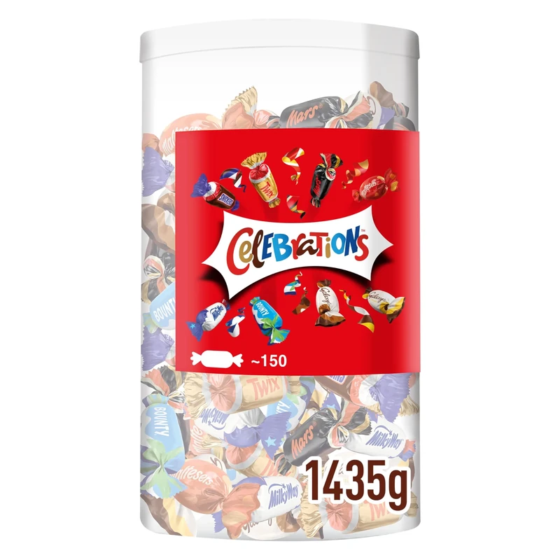 Celebrations Milk Chocolate Gift Box of Mini Chocolates & Biscuit Bars Tube (Maltesers, Galaxy, Snickers & More) 1435g