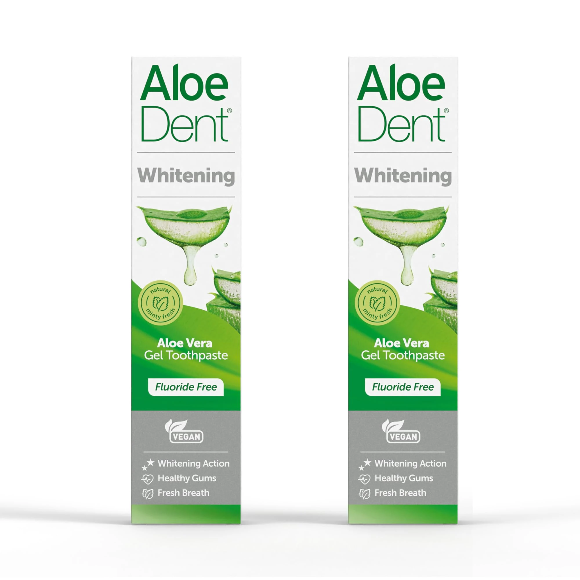 Aloe Dent - Whitening Aloe Vera Gel Toothpaste - Fluoride Free - Whitening Action, Supports Healthy Gums & Freshens Breath - Vegan, Cruelty & SLS Free - 100ml - 2 Pack