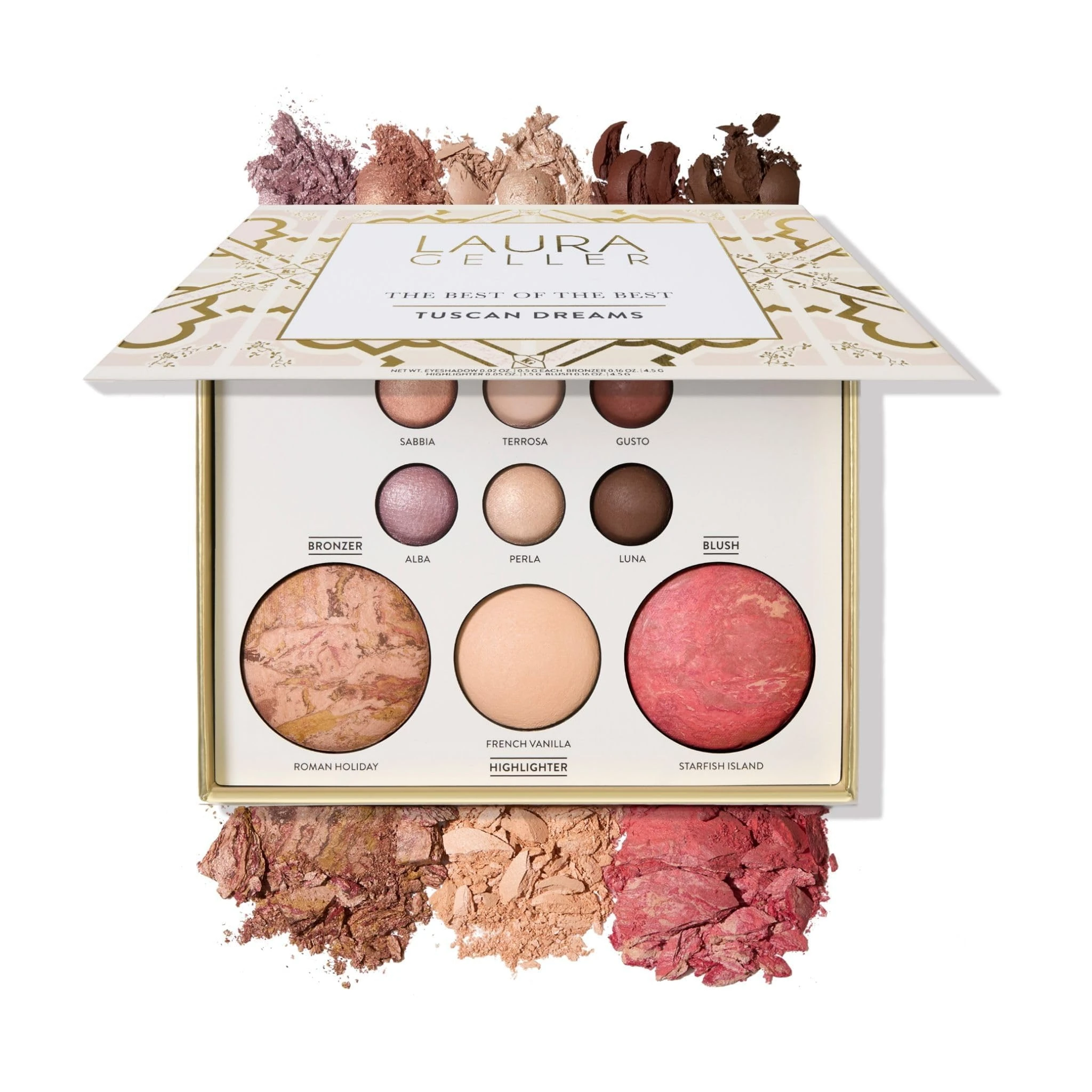 LAURA GELLER NEW YORK The Best of the Best Baked Starter Kit Palette - Tuscan Dreams - Full Size - Includes Bronzer, Blush, Highlighter and 6 Eyeshadows - Travel-Friendly