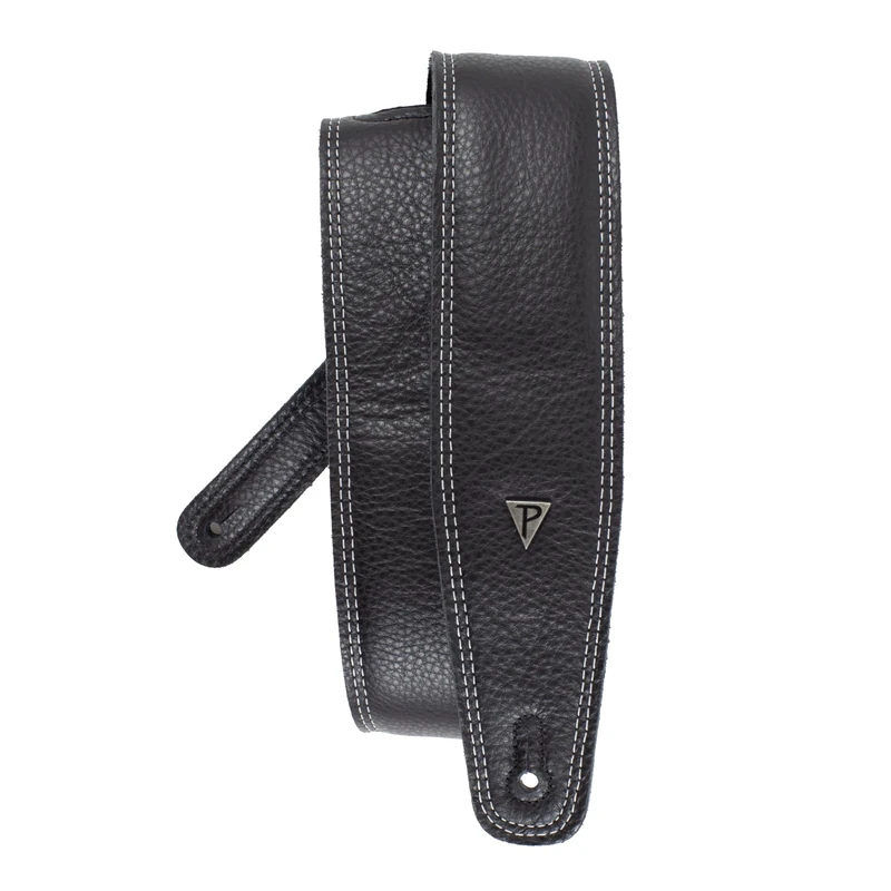 Perri's Leathers Ltd. – Moto Series – Padded Leather Guitar Strap with Double Stitching – Adjustable Length – For Electric, Acoustic, and Bass Guitars – Glossy Black – Made in Canada
