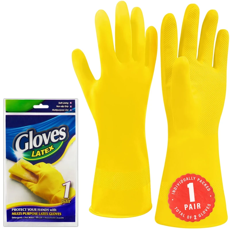 SteadMax Latex Cleaning Gloves (1 Pair), Reusable Rubber Dishwashing Gloves, Waterproof Household Kitchen Glove, Non-Slip Protective Washing Up Mitt, Yellow (X-Large, 1 Pack)