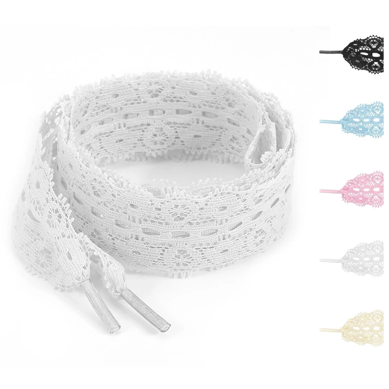 NDTEZUGT 3CM Wide Lace Shoelaces, Fancy Flat Soft Fabric Shoe Strings Replacement Fat Shoestring for Adult Women Girls (White,54"/140cm)