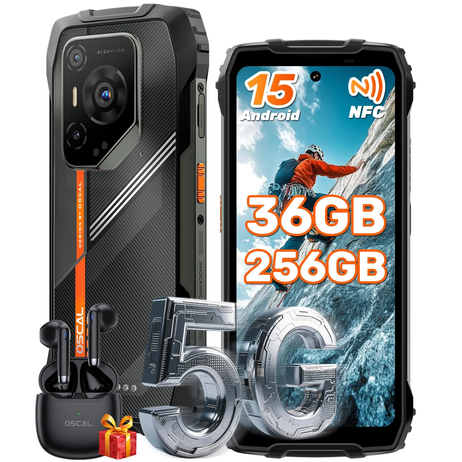 OSCAL Pilot 3 Rugged Smartphone 5G, Android 15, 36GB+256GB/2TB, 6.78" FHD+ 120Hz, 50MP+32MP+20MP Night Vision Rugged Phone 2025, 33W/7500mAh Battery, 5-Year Warranty Mobile Phones, Face ID/OTG/NFC