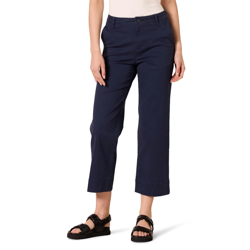 Amazon Essentials Women's High-Rise Slim-Fit Ankle-Length Wide-Leg Khaki Pant, Navy, 12 Long