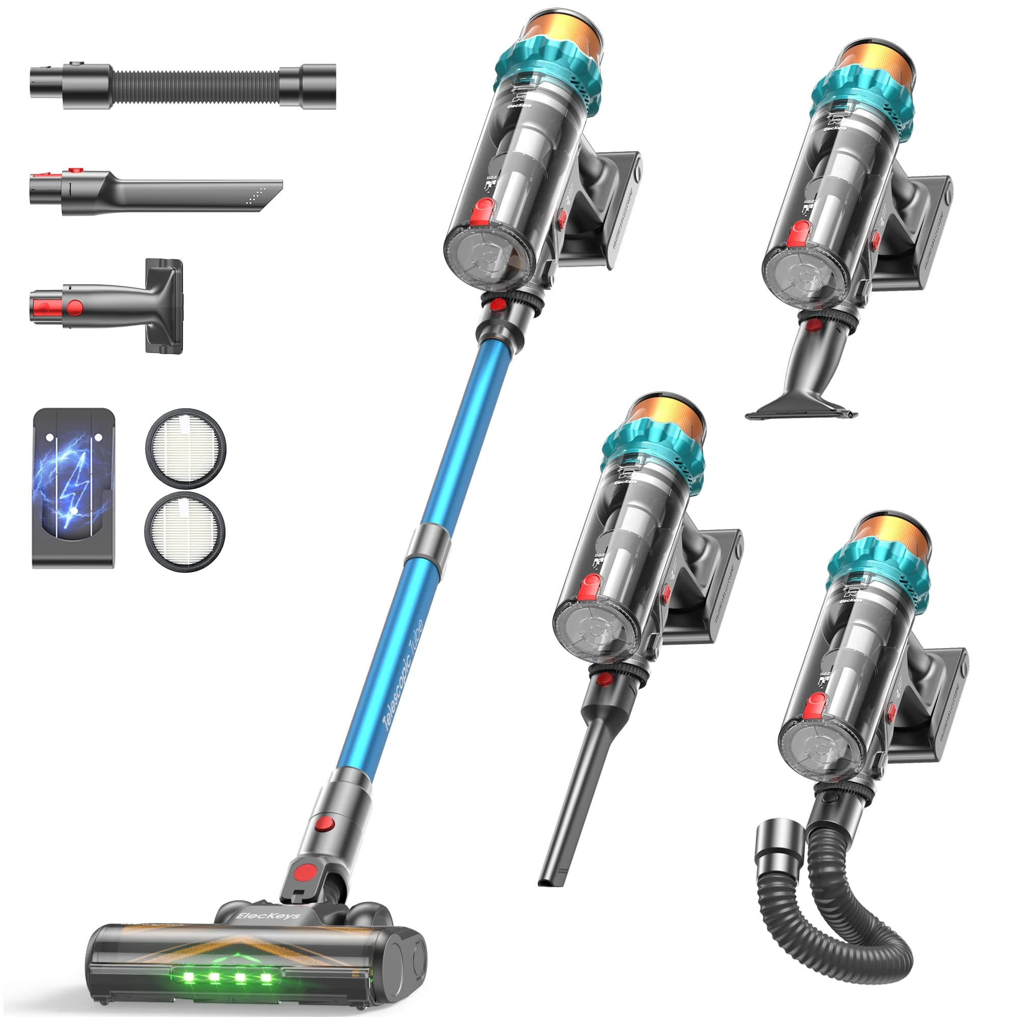 ElecKeys Cordless Vacuum Cleaner,65 Mins 580W 48KPa 1.8L Vacuum Cleaners for Home,Self-Standing Anti-Tangle Vacuum,Handheld Vacuum Cleaner Rechargeable Wall-Mounted for Carpets Floors Pet Hair