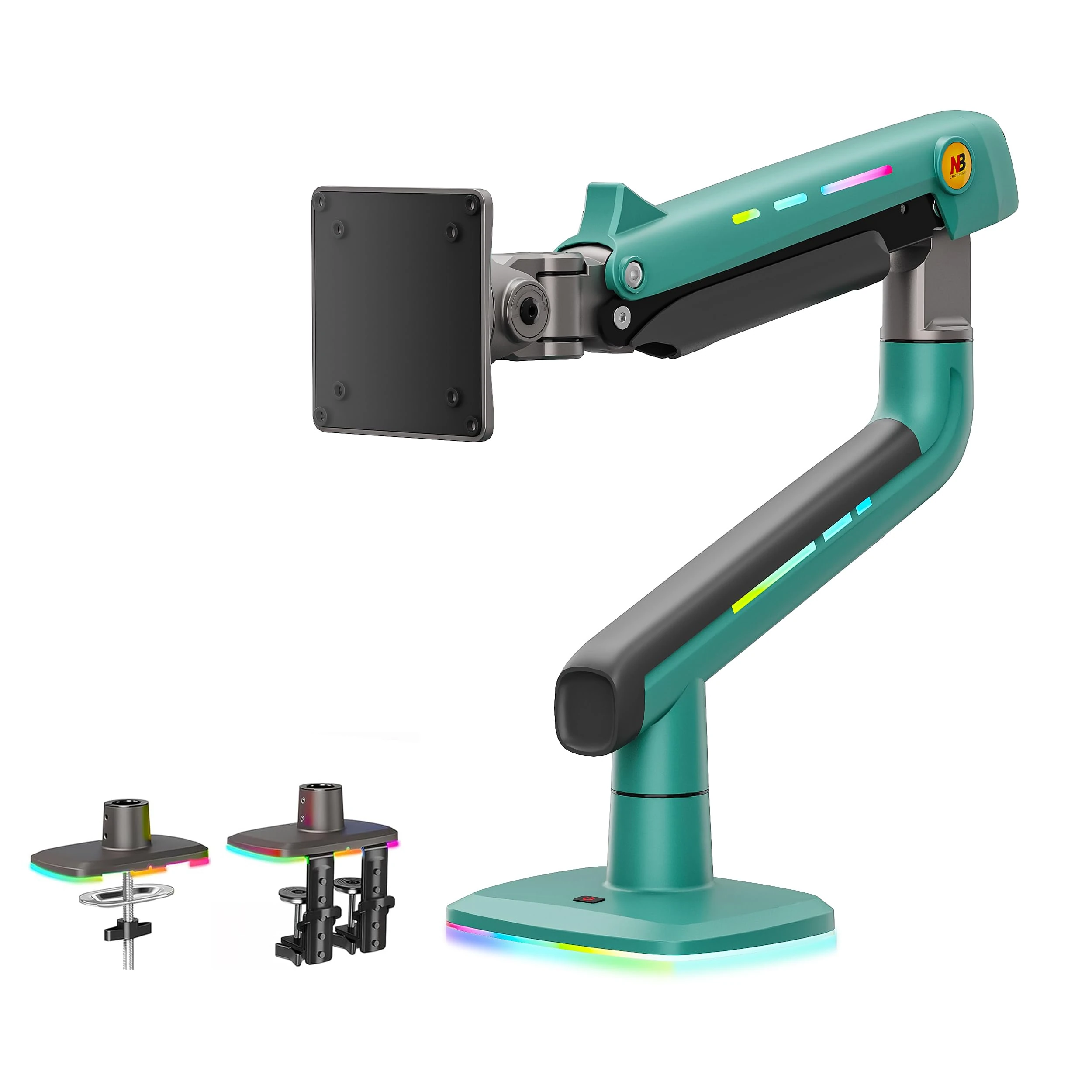 NB Ergonomic Gaming Monitor Arm for 32 to 60 inch Computer Screen Flat Ultrawide Curved & Max Load 20 kg, Heavy Duty Monitor Stand with C-clamp & Grommet Installation VESA 75/100 mm (Green)