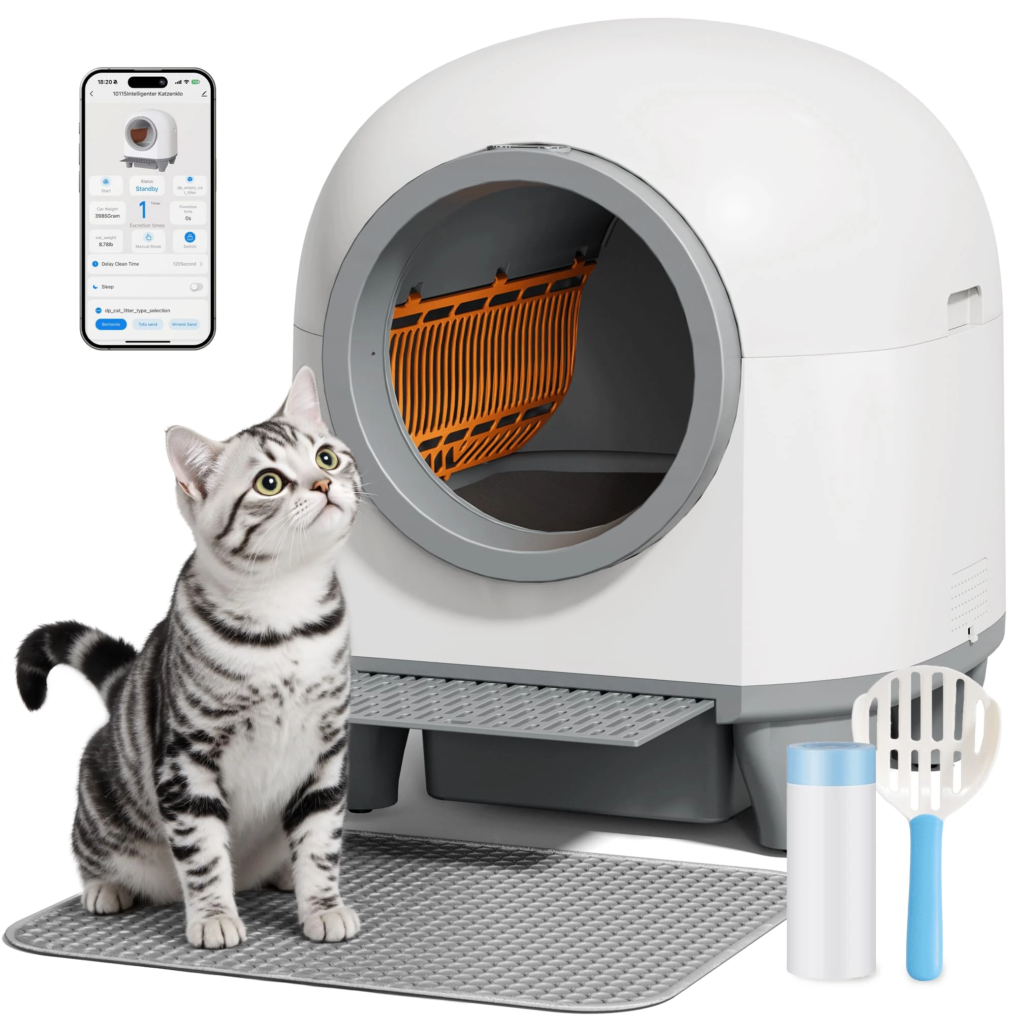 JUMMICO Self Cleaning Cat Litter Tray 90L - APP Controlled,Automatic Litter Box with 9 Safety Sensors,Odorless,Extra Large Enclosed Litter Box for Multiple Cats,Easy to adapt