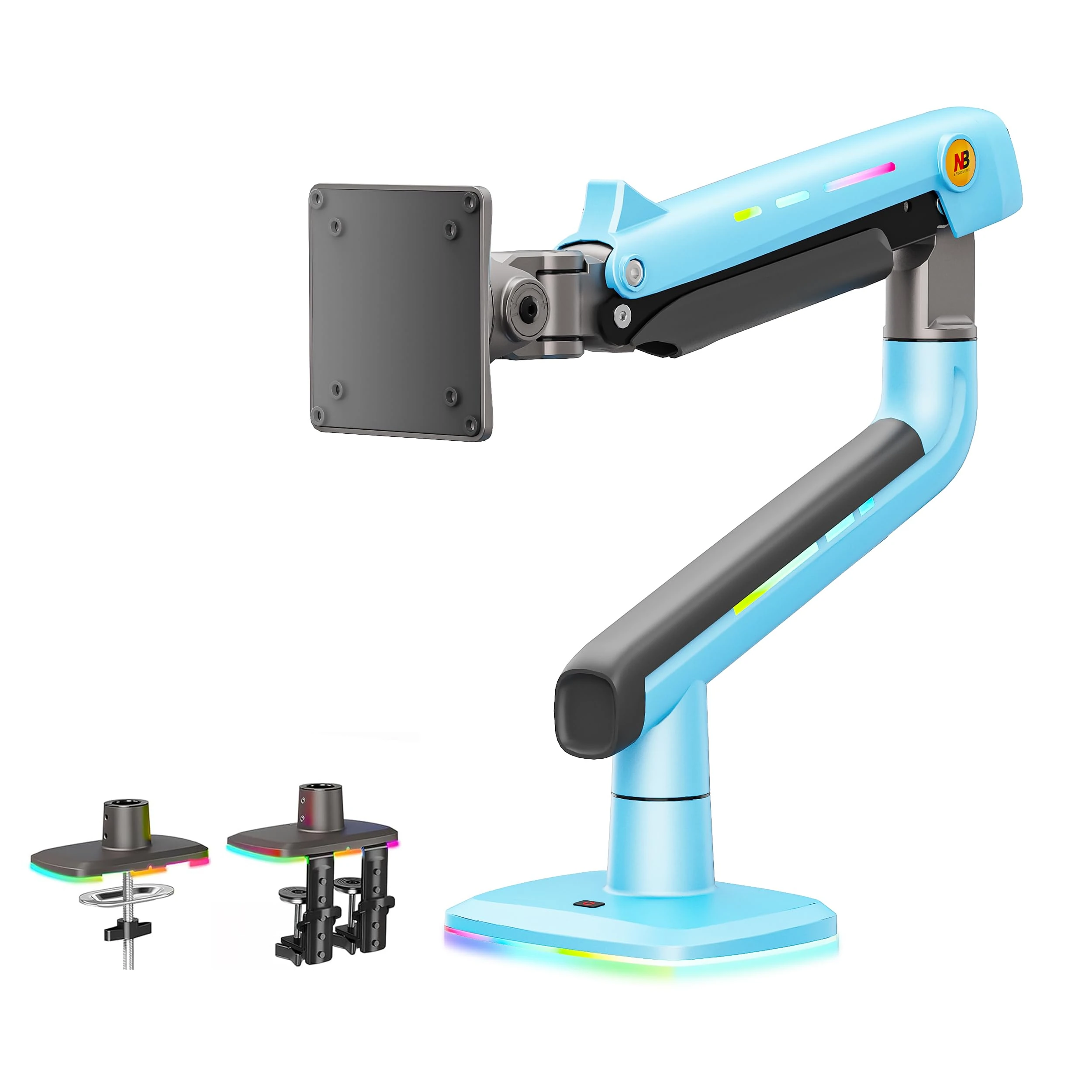 NB Ergonomic Gaming Monitor Arm for 32 to 60 inch Computer Screen Flat Ultrawide Curved & Max Load 20 kg, Heavy Duty Monitor Stand with C-clamp & Grommet Installation VESA 75/100 mm (Gulf Blue)