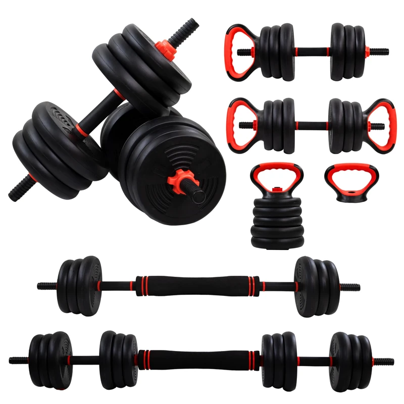 Mobiclinic®, Adjustable Dumbbells Set 20 kg, 4 in 1, Weight Set, Dumbbells, Kettlebells and Push-Up Stand, Connecting Bar, Non-Slip Grip, Mobimax, Home Gym, Fitness