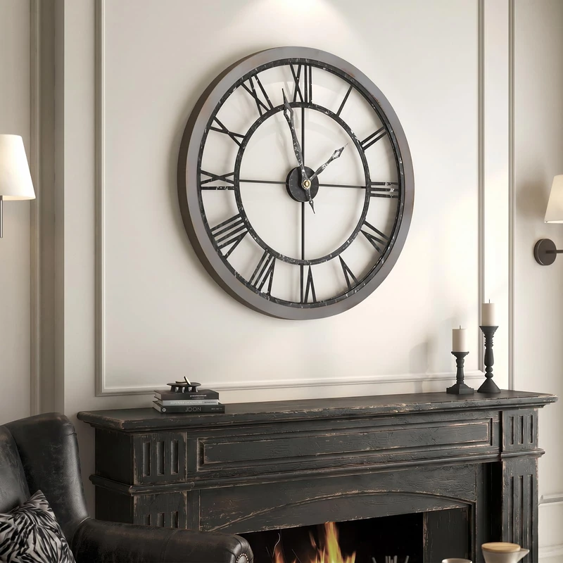 Cuspin Large Wall Clock 30 Inch,Vintage Farmhouse Wall Clock for Living Room Decor, Silent Non Ticking Battery Operated Rustic Industrial Clock with Solid Wood Frame and Roman Numerals