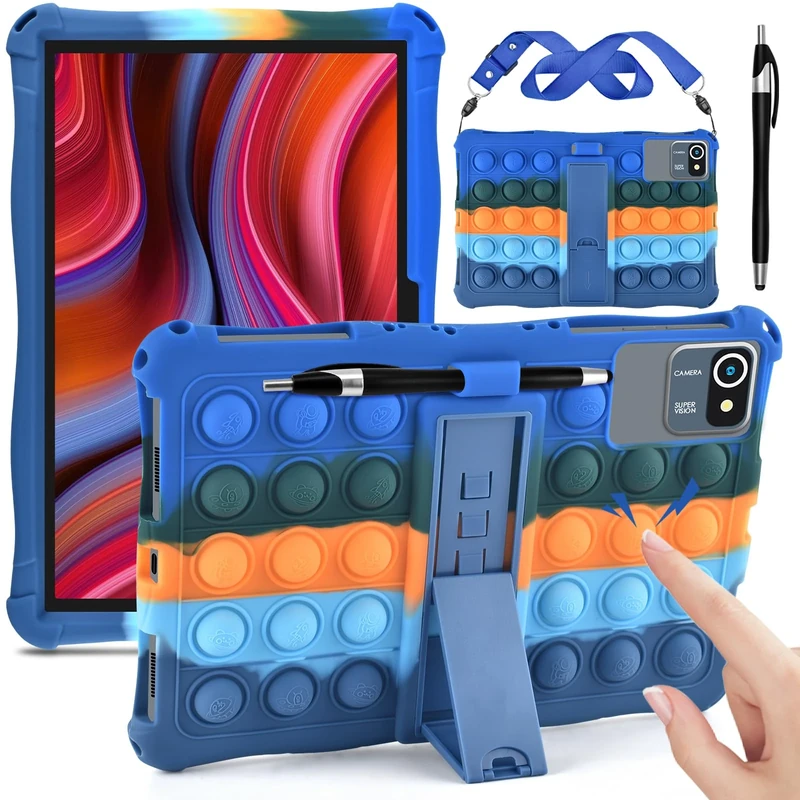 KATUMO Universal Case for 11 Inch Tablet, Soft Silicone Cover for TABWEE/SVITOO P11 / DOOGEE U11 / Blackview Tab90WiFi / Ainmel Tablet 11 Inch, with Kickstand & Shoulder Strap, Colourful Navy Blue
