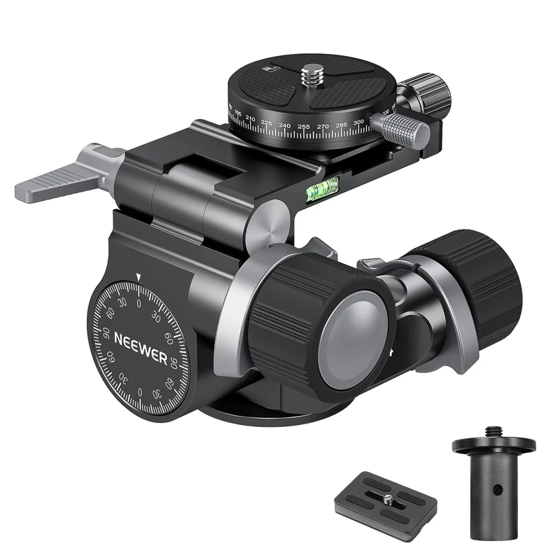 NEEWER 2 Way Geared Tripod Head with Millimeter Micro Adjustment, Aluminum Alloy Pan Tilt Head, 360° Panoramic Arca Type QR Plate Compatible with Sony Canon Nikon DSLR Cameras, Max Load 13.2lb, TH14
