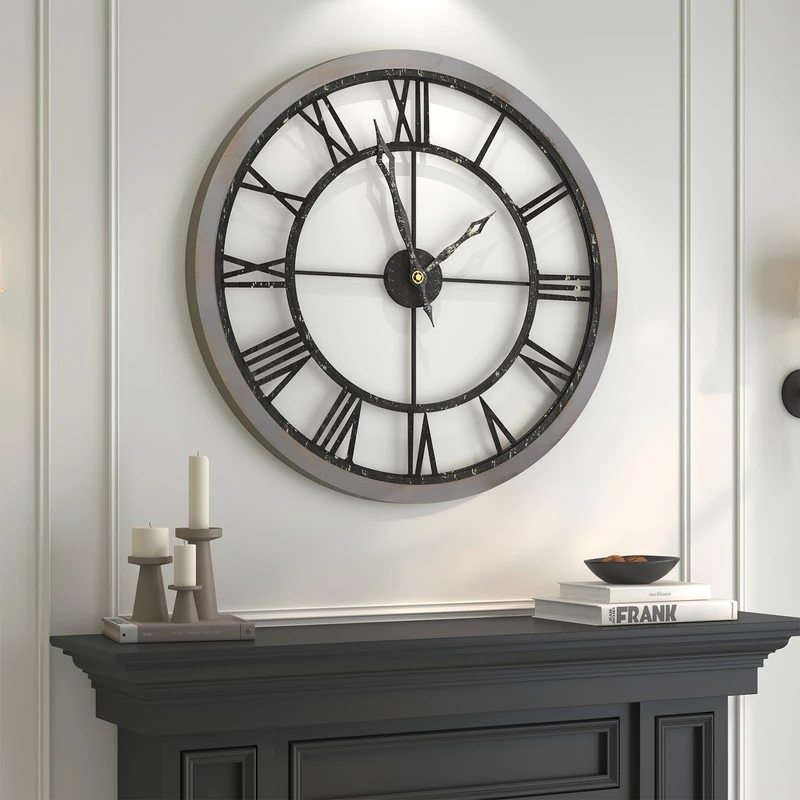 Cuspin Extra Large Wall Clock 36 Inch, Vintage Rustic Wall Clocks for Living Room Decor, Silent Non Ticking Battery Operated Industrial Clock with Solid Wood Frame and Roman Numerals