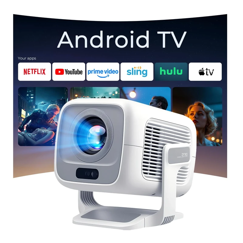 [Native 1080P FHD/AI Visual Calibration] Smart Projector 4K Support, 600 ANSI, WiFi 6 and Bluetooth 5.4, AI Auto Focus&Keystone, Android TV OS 10,000+Apps, Mini Portable Projector for Bedroom