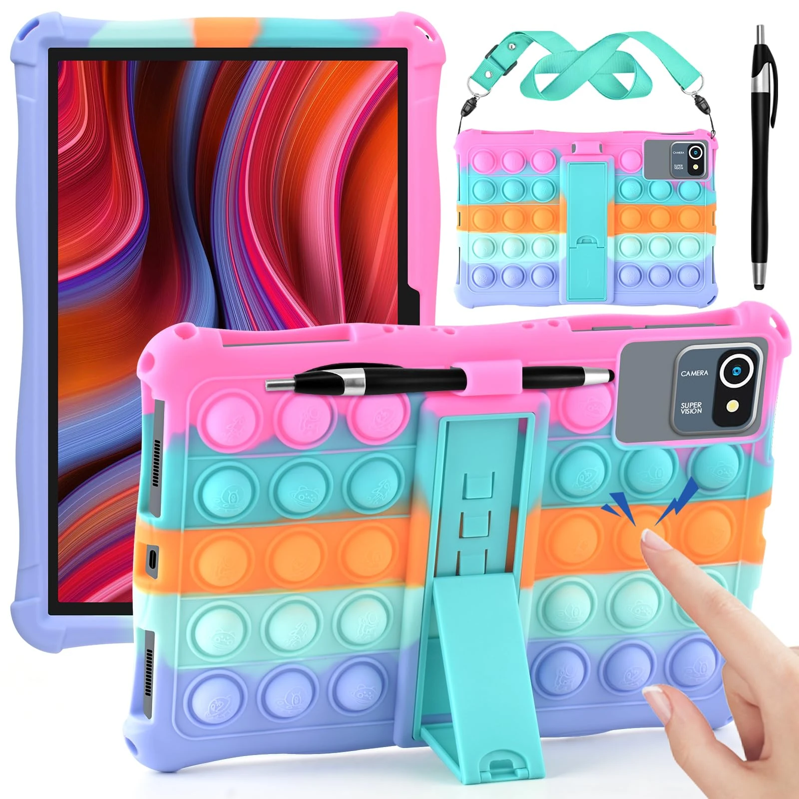 KATUMO Universal Case for 11 inch Tablet, Soft Silicone Cover for DOOGEE U11 / U11 Pro / T30S / T30E / T30SE / Blackview Tab90WiFi / SVITOO P10 / Ainmel/TABWEE 11 inch, with Pen & Shoulder Strap