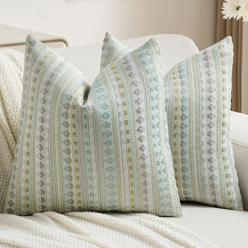 FUTEI Green Blue Decorative Throw Pillow Covers 24x24 Inch Set of 2,Soft Cozy Chenille Jacquard Textured Euro Pillow Shams,Boho Home Decor for Couch Bed Living Room
