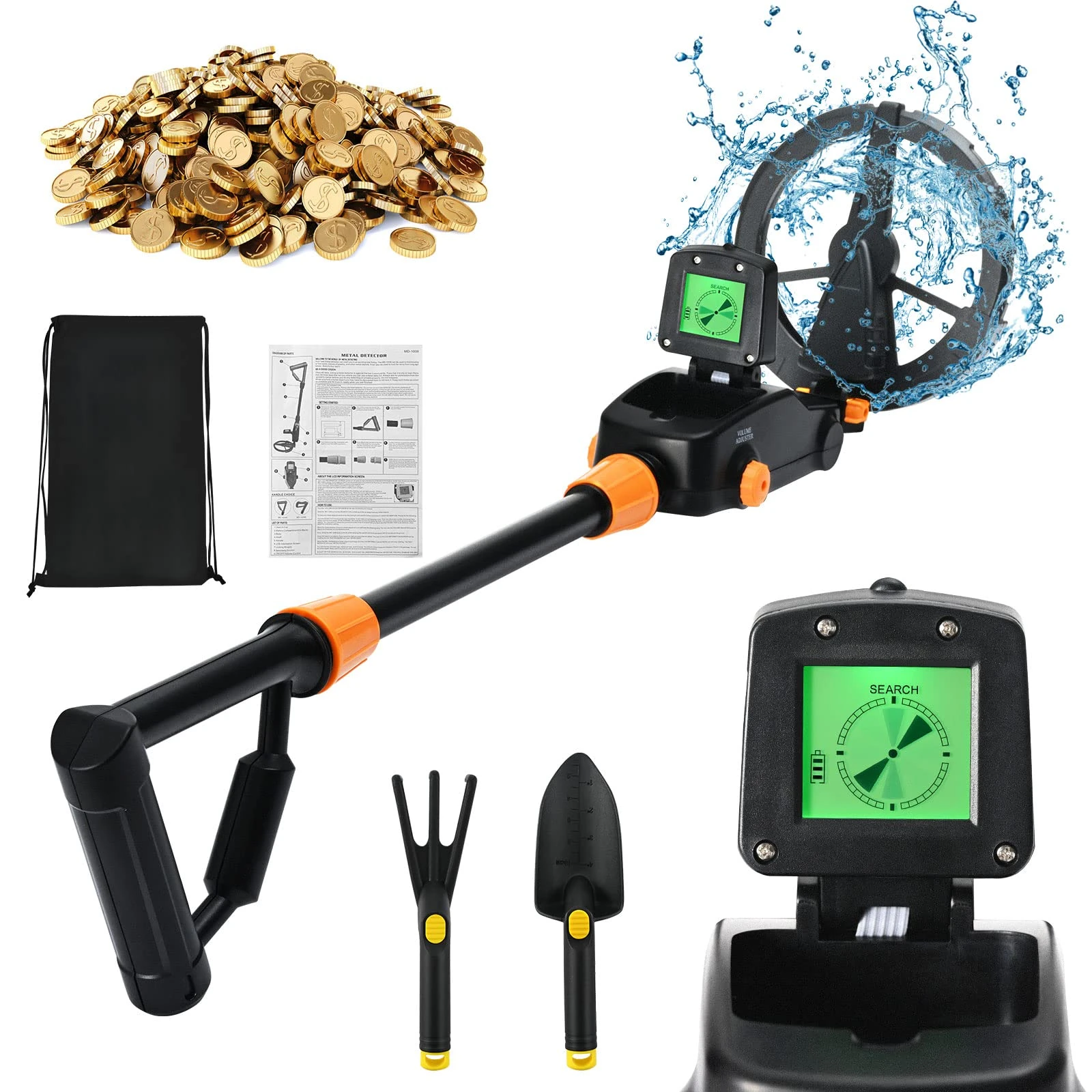 Metal Detector Kids, Waterproof with LCD Display and Buzzer, Adjustable High Sensitivity Lightweight Kids Metal Detector for Beginners to Treasure Seeking Gold Digger (Complete Set)