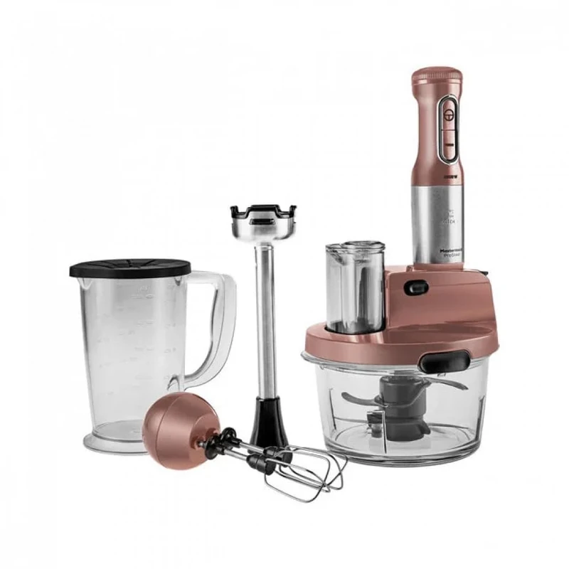 Karaca Mastermaid 8 in 1 Food Processor & Blender, 1.5L Glass Bowl & 1.2L Smoothie Jar, Stainless Steel Blades Multifunctional Food Chopper for Kitchen, 2500W, Rosegold