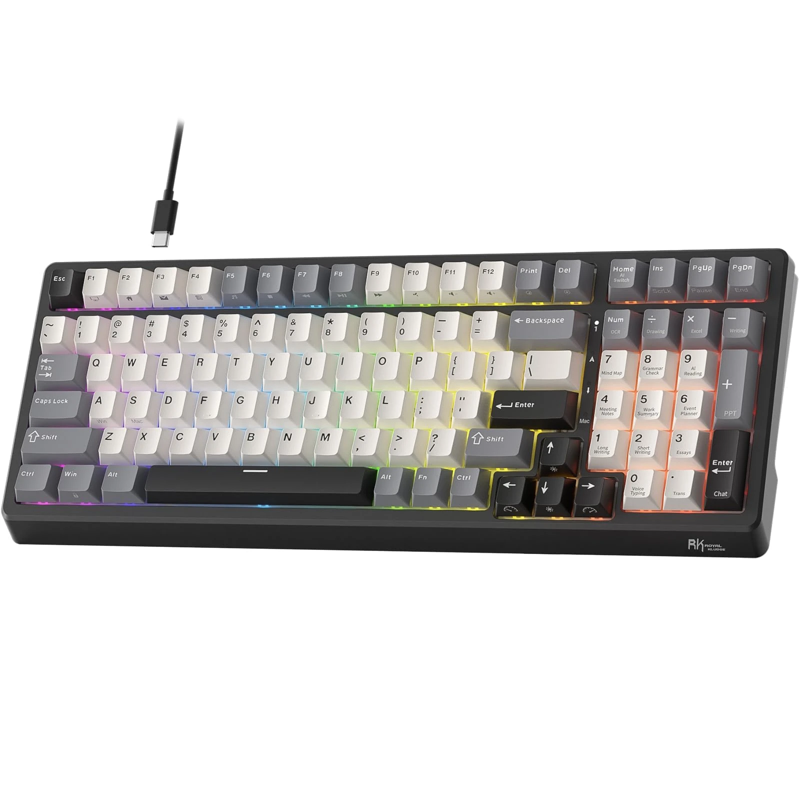 RK Royal Kludge F99 100-Key Wired AI Mechanical Gaming Keyboard with Real-Time Voice Input & Translation, Hot-Swappable Linear Switches, PBT Keycaps, RGB Backlit, Dual USB Ports & AI Software Support