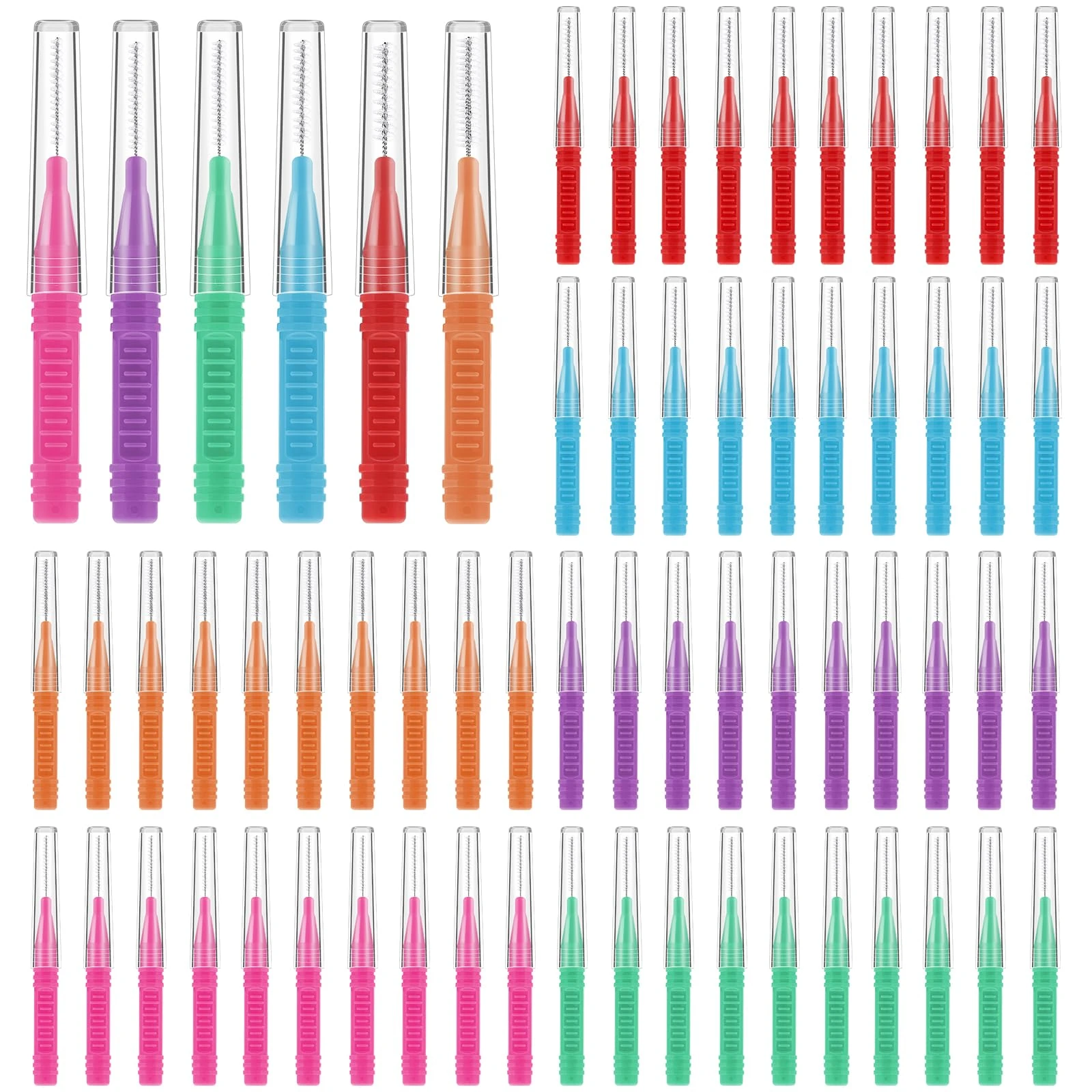 RAYITO 60 Pcs Interdental Brushes, 5 Sizes Soft Dental Brushes Toothpicks Dental Floss Brush Floss Sticks Dental for Braces Oral Cleaning(6 Colors)
