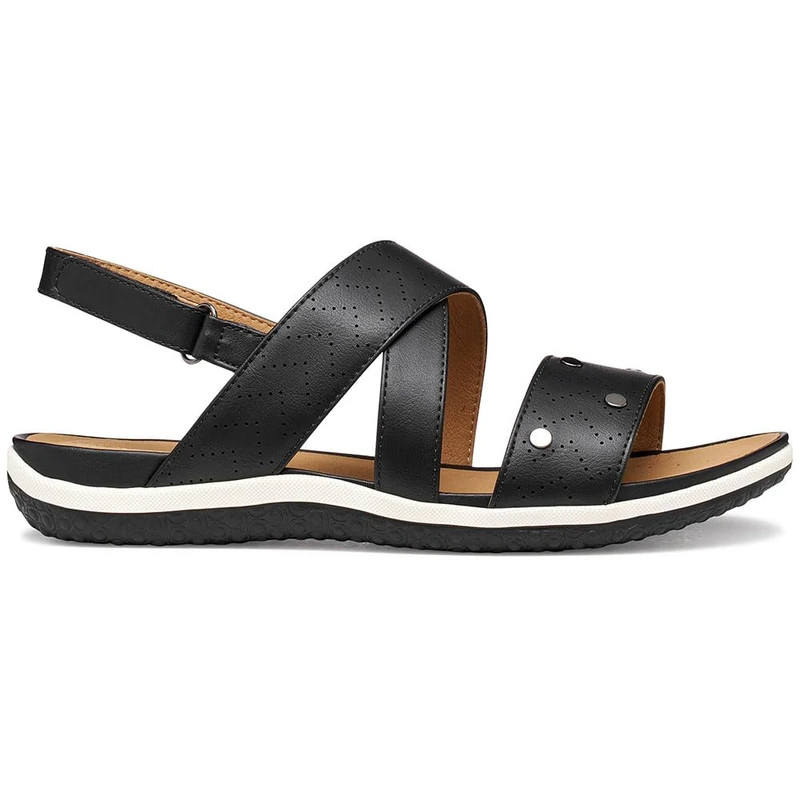 Geox Women's D Vega B Flat Sandal, Black, 38 EU