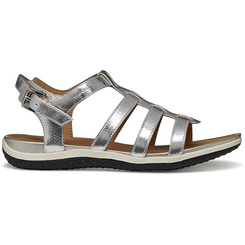 Geox Women's Vega D Flat Sandal, Silver, 37 EU