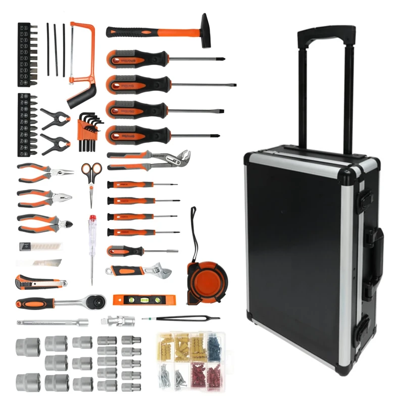 WELL HOME MOBILIARIO & DECORACIÓN Tool Box Trolley with 88 Pieces - Aluminium and Steel, Steel Handle, Wheels for Transportation