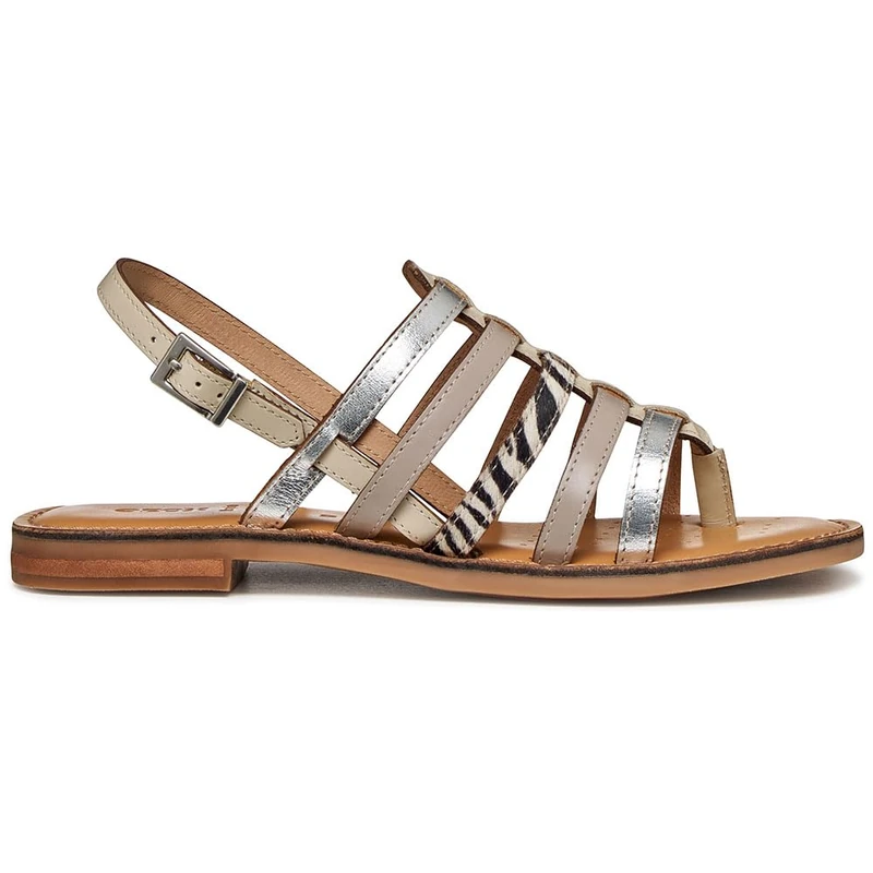Geox Women's D Maddalusiac B Flat Sandal, Rock/Papyrus, 39.5 EU
