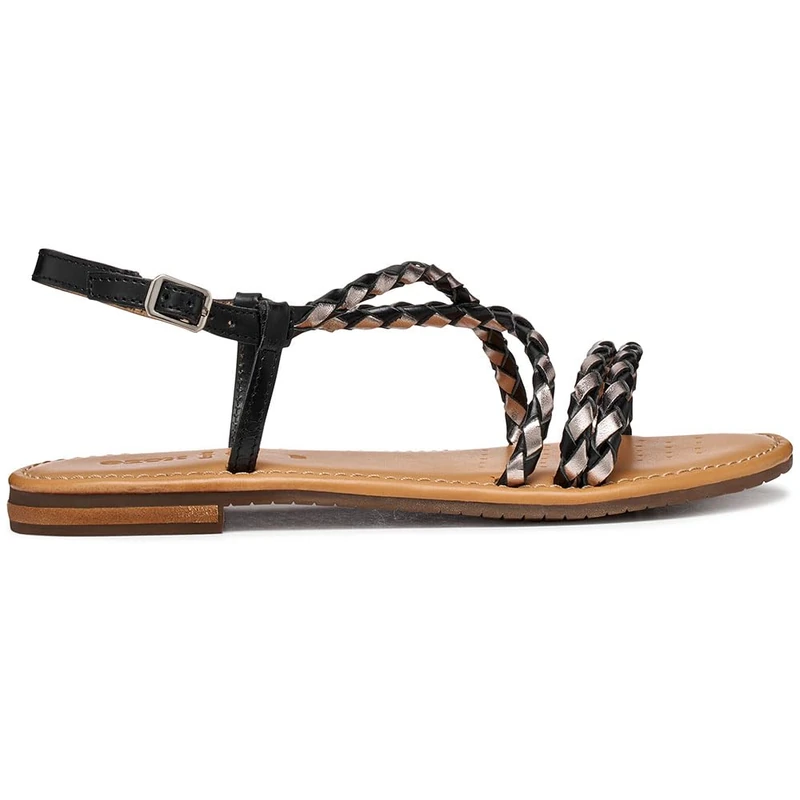 Geox Women's D Sozy S A Flat Sandal, Black/Leather, 38 EU