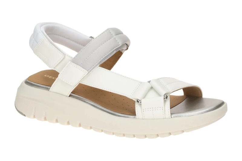 Geox Women's D FLEXTRIDE S D Wedge Sandal, White/LT Grey, 38 EU