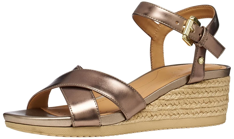 Geox Women's D Ischia Corda C Wedge Sandal, Dark Beige, 38.5 EU