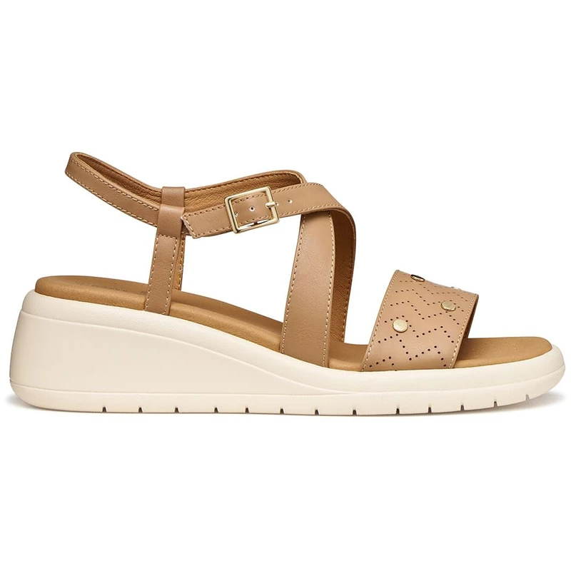 Geox Women D Meliconia A Wedge Sandal, Beige, 5 UK