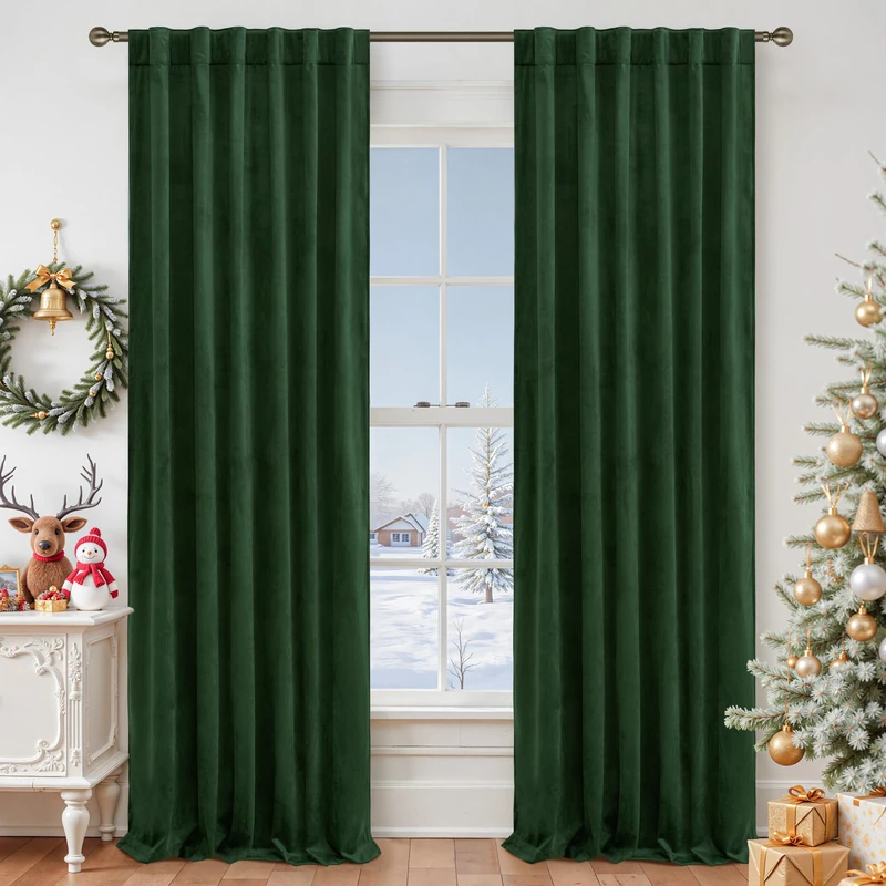 LAMIT Velvet Curtains 102 Inch for Living Room, Emerald Green Thermal Insulated Room Darkening Panels Soundproof Back Tab and Rod Pocket Christmas Drapes for Bedroom, Set of 2 Panels, 52 x 102 Inch