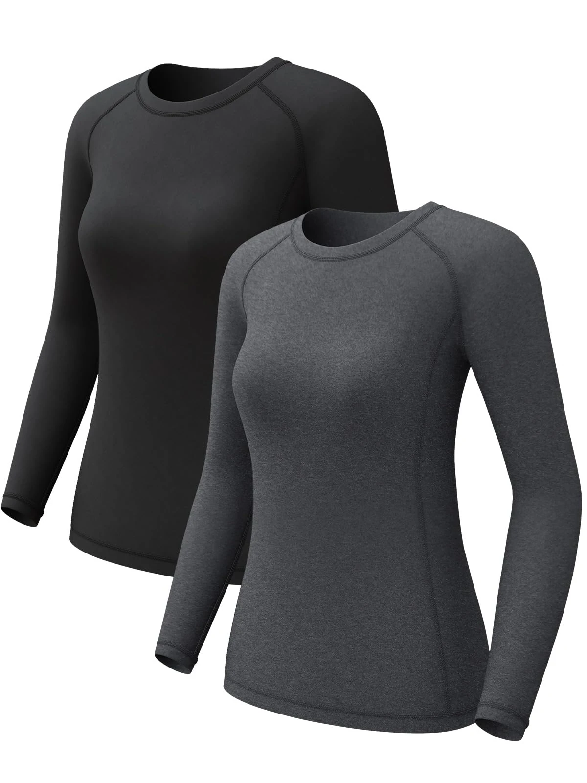 CL convallaria Women Thermal Tops Fleece Line Athletic Long Sleeve Thermal Vest Compression Baselayer Workout Shirts Soft and Warm Gear 2pc Black-Mixed Grey XS