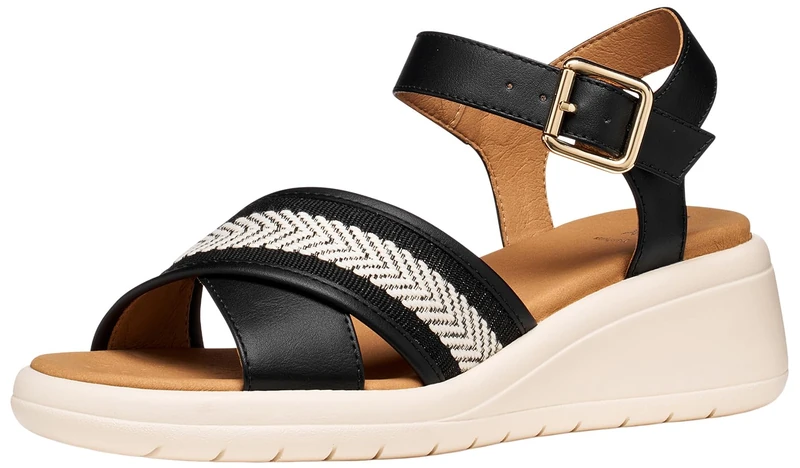 Geox Women D Meliconia G Wedge Sandal, Black, 4 UK
