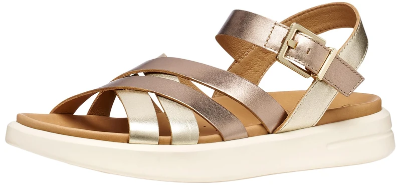 Geox Women's D XAND 2S B Wedge Sandal, DK Beige/LT Gold, 37 EU