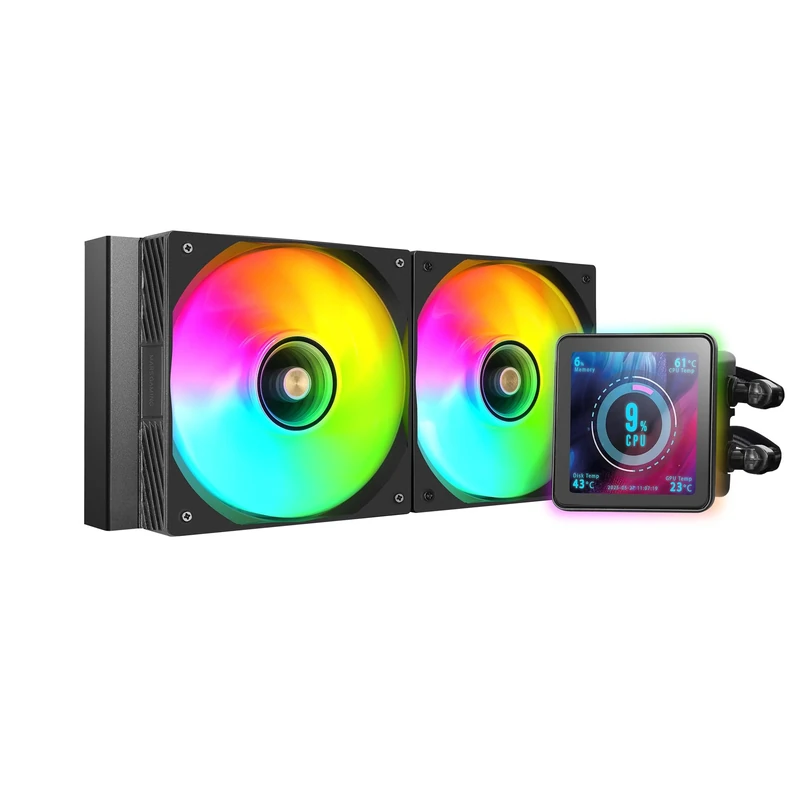 Mars Gaming ML-VISIONPRO240, AIO Liquid Cooling, TDP 500W, 2x ARGB 120mm FDB Fans with Copper and Aluminum Core, 4” Removable Magnetic IPS LCD Screen, Opti-Chamber 3rd Gen, Black