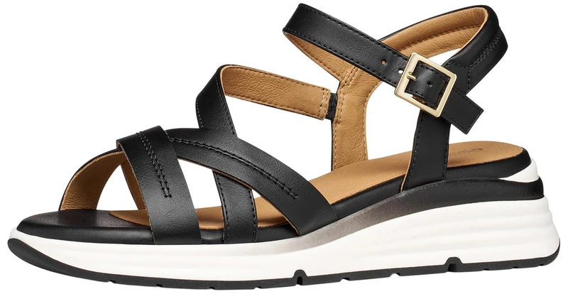 Geox Women's D ELOWYNNE A Wedge Sandal, Black, 41 EU