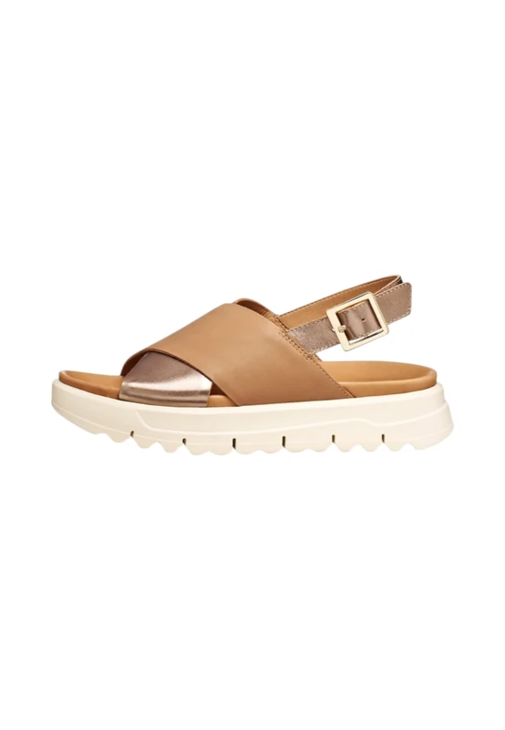 Geox Women's D XAND 2.1S E Wedge Sandal, Beige/DK Beige, 41 EU