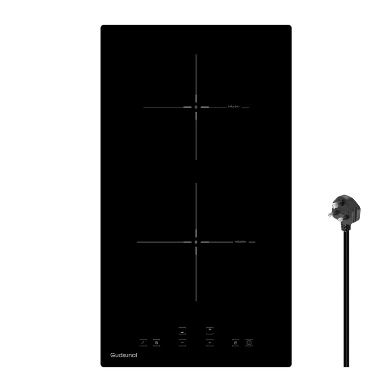 Gudsunal 2-Ring Induction Hob, 2900W, Continuous Low Power Heating, Boost Function, Timer, Automatic Shutoff, Child Safety Lock & Pan Sensor, Plug-in Design