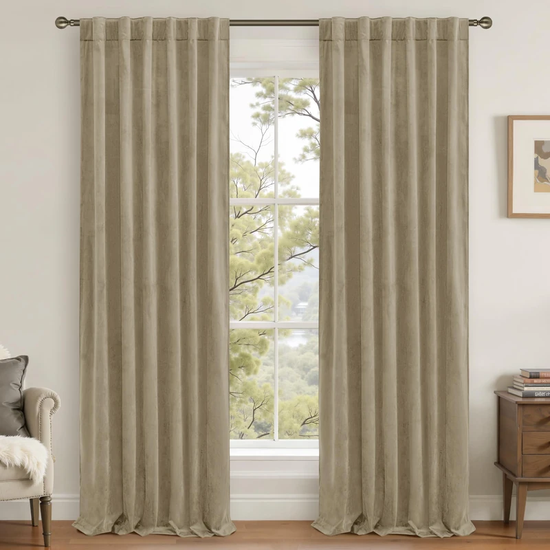 LAMIT Dark Taupe Velvet Curtains for Living Room, 108 Inch Thick Room Darkening Drapes Room Decor Back Tab and Rod Pocket Thermal Panels for Bedroom/Farmhouse, 2 Panels, 52 x 108 Inch