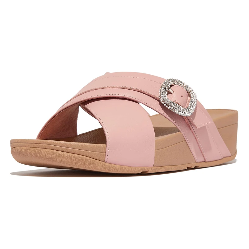 Fitflop LULU CRYSTAL-BUCKLE LEATHER CROSS SLIDES