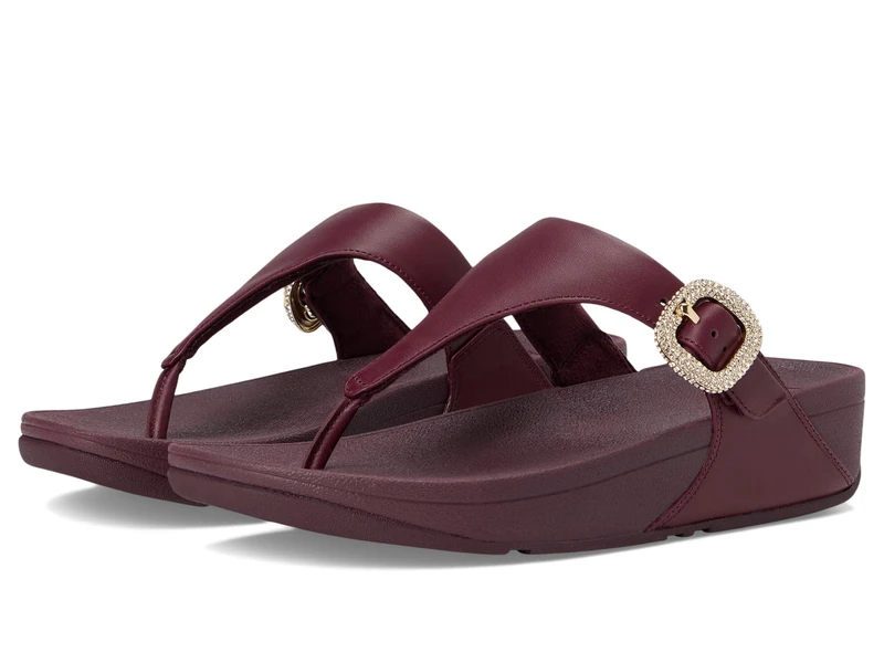 Fitflop Lulu Leather Crystal-Buckle Toe-Post Sandals