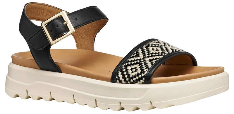 Geox Women D Xand 2.1s C Wedge Sandal, Black, 4 UK