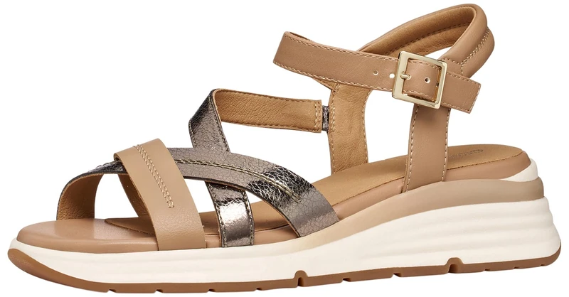 Geox Women's D ELOWYNNE A Wedge Sandal, DK Beige/Beige, 41 EU