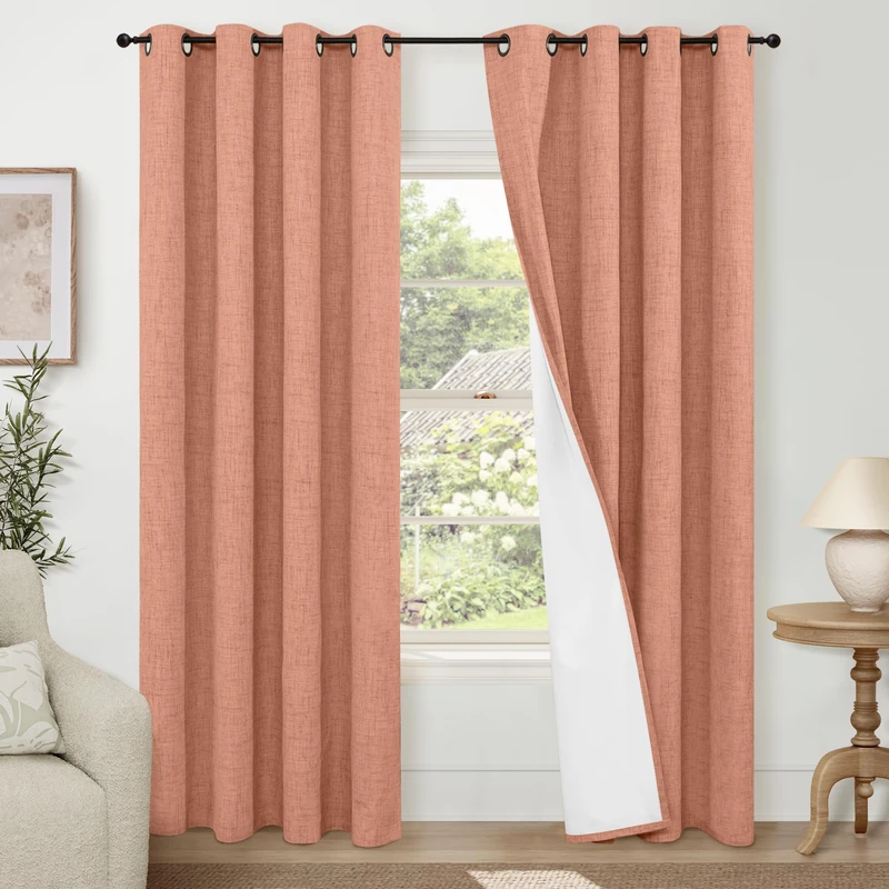 Lajode Terracotta Linen Blackout Curtains for Fall Living Room - 84 Inch Long Total Black Out Curtains for Bedroom, Thermal Insulated Room Darkening Light Blocking Curtains Each 52x84 Inch 2 Panels